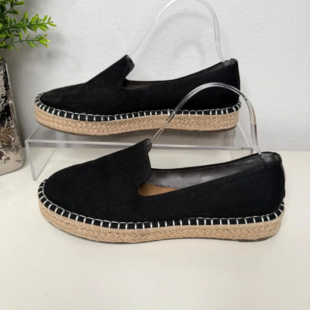 Joie Cara Espadrille Flats Womens Black Canvas Platform Slip On Coastal Size 9M